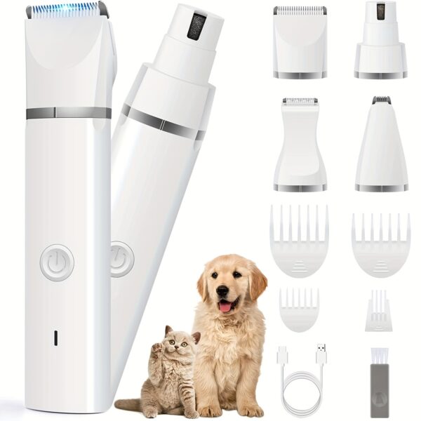 [600mAh Quiet Pet Grooming Kit] Quiet Pet Grooming Kit: Rechargeable Dog & Cat Hair Clippers with Low-Noise Paw Trimmer and Cordless Nail Grinder - USB Powered, 600mAh Battery - Image 4