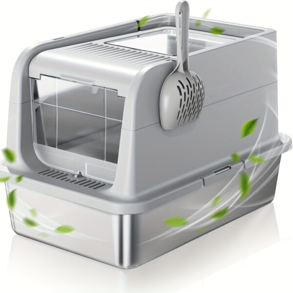 Stainless Steel Cat Litter Box Enclosure With Lid: Top Side 2-Door Large Litter Box - Enclosed & Open Adjustable Covered Metal Litter Pan: Anti-Leakage | Non-Sticky | Easy Clean | Deodorization | 24"x15"x15" - Image 8