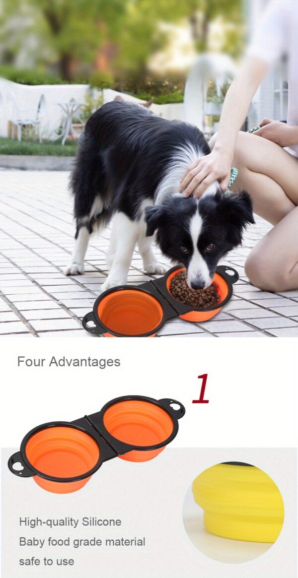 Collapsible Silicone Dog Travel Bowls, 2 In 1 Double Bowls Folding TPE Dog Food Bowl Water Bowl, Hangable Dog Feeder Dish Bowl For Outdoor Walking Camping Traveling - Image 18