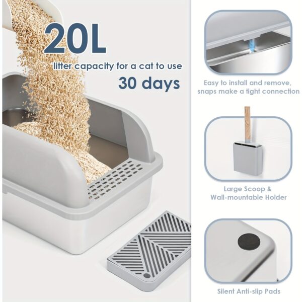Extra Large Stainless Steel Cat Litter Enclosure - Secure, Spill-Proof Design for Big Cats - High-Walled, Non-Sticky & Anti-Leakage Metal Pan with Odor Control, Effortless Cleaning - Image 5