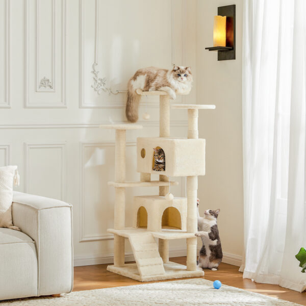 Tall Tower for Indoor Cats - 54-inch Multi-Level Cat Tree, Pet Kitty Play Fun House with Spacious Condo, Natural Sisal Scratching Post, Easy Climbing Ladder, and Dangling Toy for Kittens and Cats - Image 9