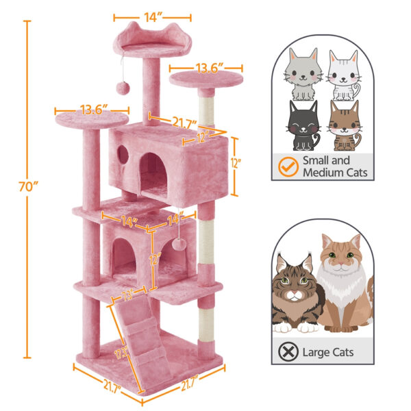 Costoffs Cat Tree 54in/70in Cat Tower Condo with 2 Condos & 2 Dangling Balls & 3 Scratching Posts Large Cat House for for Kittens & Cats - Image 11