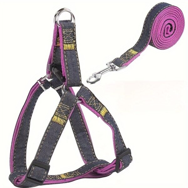 [Small to Large Adjustable Harness] Denim Dog Harness and Leash Set - Adjustable, Comfort Fit for Small to Large Breeds - Durable Polyester Material, Pulling Rope, Teddy - Image 8
