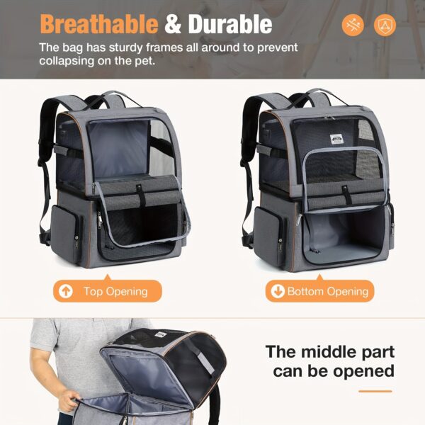 Lekereise Double Cat Backpack Carrier For 2 Cats, Double-Compartment Pet Carrier Backpack For Two Small Cats Or One Medium Dogs, Dog Carrier Backpack Fits Up To 24 Lbs, Grey - Image 3