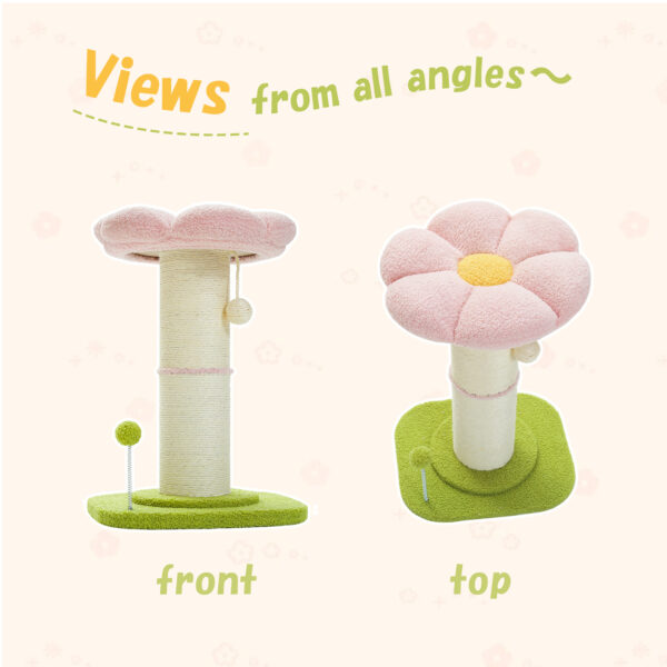 23.6'' Flower Cat Scratching Post for Indoor Small Cat Tree, Cat Scratcher for Cats with Super Thick Scratching Post -Dia5.5'', Removable Flower Cat Bed, Natural Sisal Rope, Cat Scratch Post with Spring Ball, Pink - Image 6
