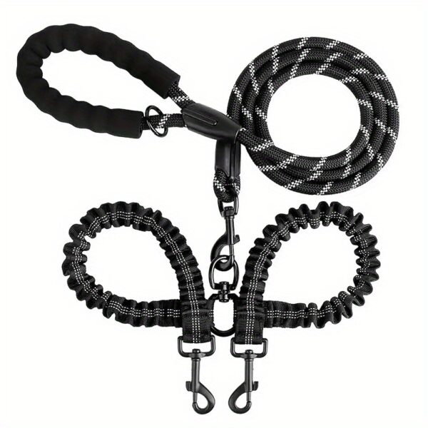 Two Dog 360 Swivel No Tangle Double Shock Absorbing Reflective Bungee Training Leashes, Double Dog Leashes for Walking - Image 5