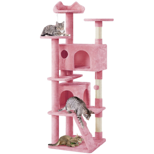 Costoffs Cat Tree 54in/70in Cat Tower Condo with 2 Condos & 2 Dangling Balls & 3 Scratching Posts Large Cat House for for Kittens & Cats - Image 10