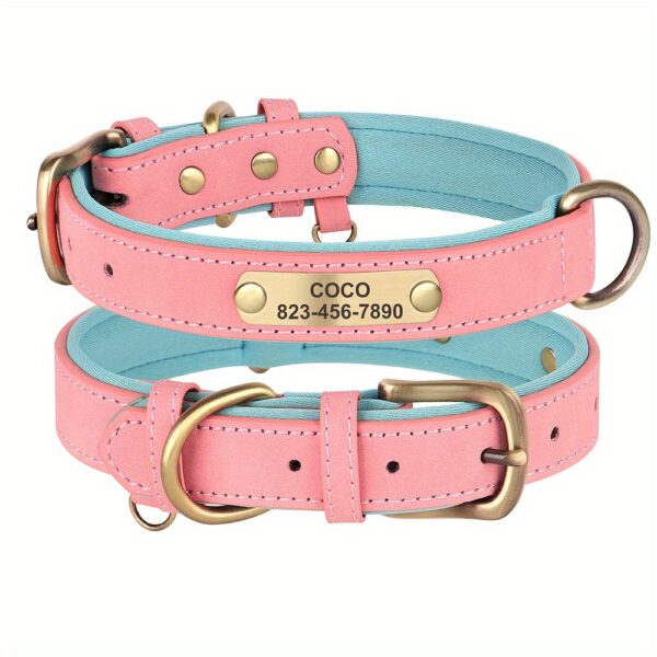 [Custom Dog Collar] Soft Padded Custom Engraved Dog Collar with ID Nameplate - Adjustable Pet Collars for Small to Large Dogs - Solid Pattern, Durable Material, Personalized - Image 31