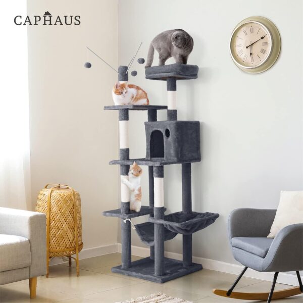 CAPHAUS Tall Cat Tree for Indoor Cats, Modern Cute 70-Inch Climbing Play Tower with Top Perch for Large Kittens, Multi-Level Cat Activity Tree w Scratching Posts, Hammock, Cat Cave Condo - Image 18