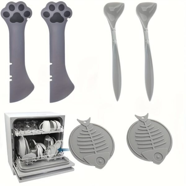 Cat Food Jar Spoon Storage 4 Pcs Lightweight Multifunctional Mini Scraper Pet Can Opener High Sealing Universal Silicone Pet Food Jar Lid Stainless Steel Wet Food Spoon for Cats and Dogs (Gray) - Image 3