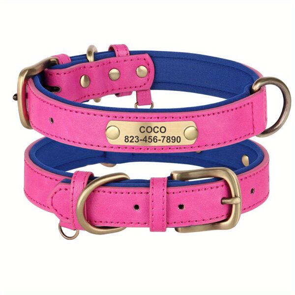 [Custom Dog Collar] Soft Padded Custom Engraved Dog Collar with ID Nameplate - Adjustable Pet Collars for Small to Large Dogs - Solid Pattern, Durable Material, Personalized - Image 32