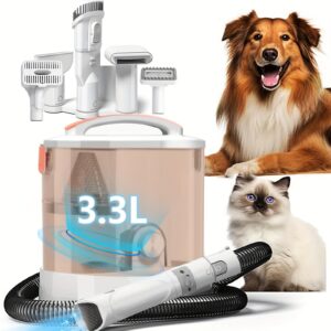 6-in-1 Multi-Purpose Pet Grooming Kit - 3.3L Large Capacity Dust Bin, Dog Clippers, Hair Dryer, and 6 Versatile Grooming Tools for Easy Dog and Cat Grooming - Perfect for Pet Owners (Orange)