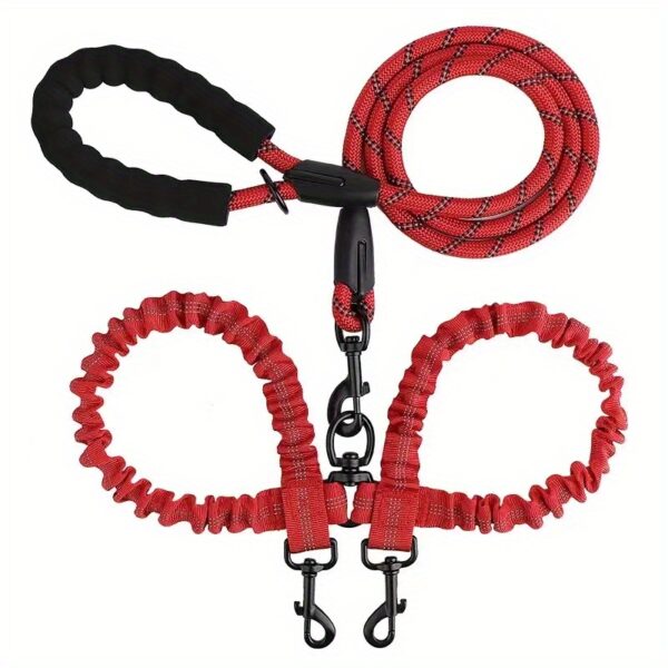 Two Dog 360 Swivel No Tangle Double Shock Absorbing Reflective Bungee Training Leashes, Double Dog Leashes for Walking - Image 3