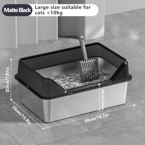 XL High-Sided Rectangle Stainless Steel Cat Litter Box - Spill-Proof, Easy Clean, Odor-Resistant, Durable, and Hygienic - Includes Plastic Pan and Scoop for Multiple and Large Cats - Image 9