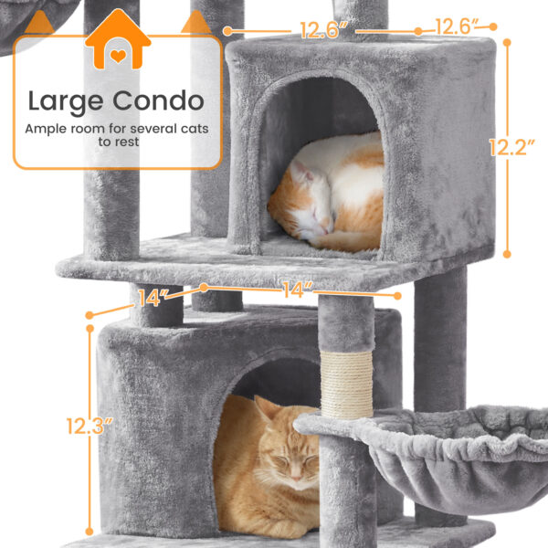 Costoffs 69inch Cat Tree, Multilevel Cat Towers W/ Double Cat Condo, Hammock, Basket, Double Plush Perches Sisal Rope Furry Ball for Cats Kittens - Image 6