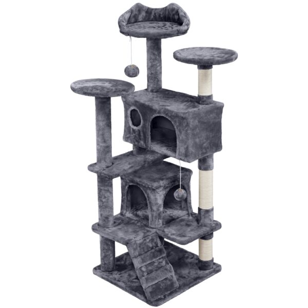 Costoffs Cat Tree 54in/70in Cat Tower Condo with 2 Condos & 2 Dangling Balls & 3 Scratching Posts Large Cat House for for Kittens & Cats - Image 2