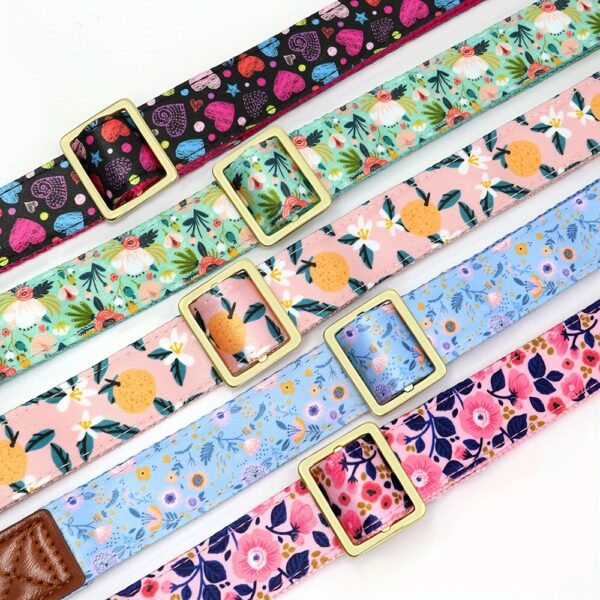 Customizable Floral Print Dog Collar, Durable Nylon Webbing with Padding, Personalized Golden Buckle, Accent for Small to Large Breeds - Image 12