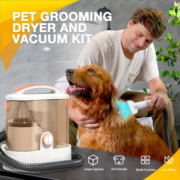 Pet Hair Vacuum With Dog Clippers - Multi-Purpose Pet Grooming Kit With 111.59oz Large Capacity Dust Bin And Hair Dryer, 6 Grooming Tools For Dogs And Cats (Orange And 6-in-1) - Image 8
