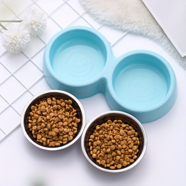 Double Non-Slip Stainless Steel Pet Bowls with Durable Plastic Base for Cats and Dogs, Candy-Colored Feeding Dishes - Image 2