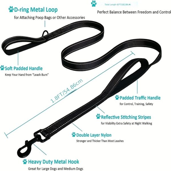 Heavy-Duty Reflective Dog Leash with Dual Handles for Medium and Large Dogs - Improved Control and Visibility During Walks - Image 2