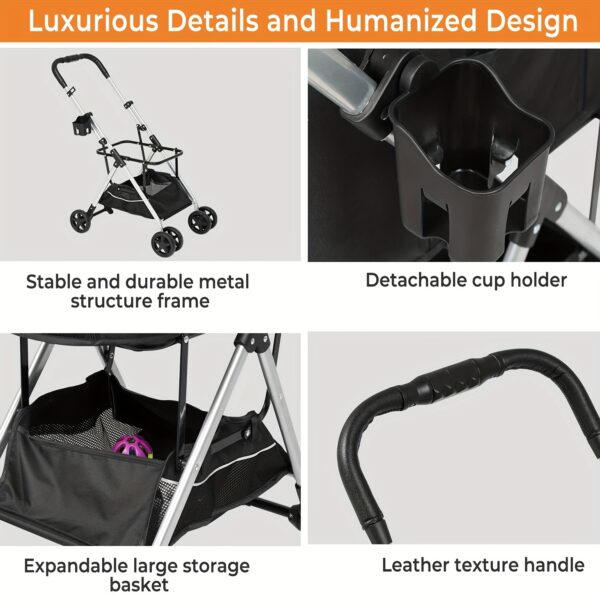 Dog Stroller 3-in-1 Foldable Gear For Small Medium Dogs, 4 Wheels Pet Stroller With Sturdy Metal Frame Storage Basket, Dog Carrier Trolley With Mesh Window One-Button Switch, Lightweight Travel System Christmas Halloween Pet Gift - Image 8