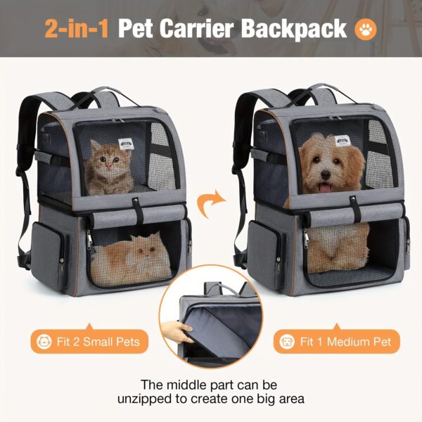 Lekereise Double Cat Backpack Carrier For 2 Cats, Double-Compartment Pet Carrier Backpack For Two Small Cats Or One Medium Dogs, Dog Carrier Backpack Fits Up To 24 Lbs, Grey - Image 2
