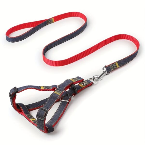 [Small to Large Adjustable Harness] Denim Dog Harness and Leash Set - Adjustable, Comfort Fit for Small to Large Breeds - Durable Polyester Material, Pulling Rope, Teddy - Image 13