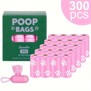 300-Count Lavender-Scented Polyethylene Dog Waste Bags with Leak-Proof Design, Pink Pet Poop Bag Dispenser, Ideal for Dog Walking & Cat Litter Cleanup