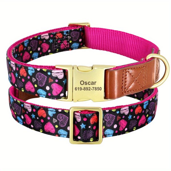 Customizable Floral Print Dog Collar, Durable Nylon Webbing with Padding, Personalized Golden Buckle, Accent for Small to Large Breeds - Image 11