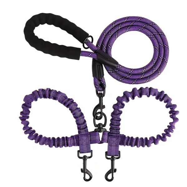 Two Dog 360 Swivel No Tangle Double Shock Absorbing Reflective Bungee Training Leashes, Double Dog Leashes for Walking - Image 6