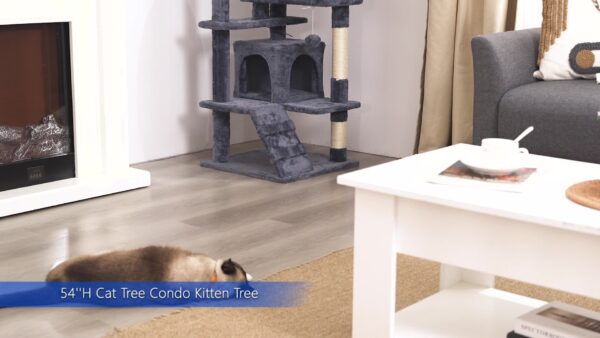 Costoffs Cat Tree 54in/70in Cat Tower Condo with 2 Condos & 2 Dangling Balls & 3 Scratching Posts Large Cat House for for Kittens & Cats - Image 12