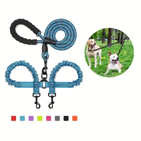 Two Dog 360 Swivel No Tangle Double Shock Absorbing Reflective Bungee Training Leashes, Double Dog Leashes for Walking - Image 12