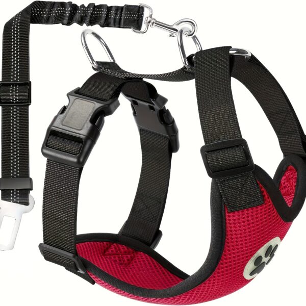Adjustable Dog Car Harness Seat Belt Set, Pet Vest Harness For Car With Strap - Image 3