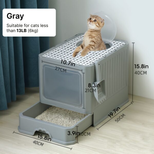 Fully Enclosed Cat Litter Box With Lid, Foldable Anti-Splashing Cat Litter Drawer With Front Flap Door And Toy Entry, Cat Toilet For Indoor Cats - Image 9