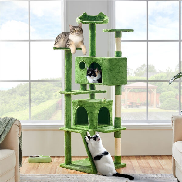 Costoffs Cat Tree 54in/70in Cat Tower Condo with 2 Condos & 2 Dangling Balls & 3 Scratching Posts Large Cat House for for Kittens & Cats - Image 4