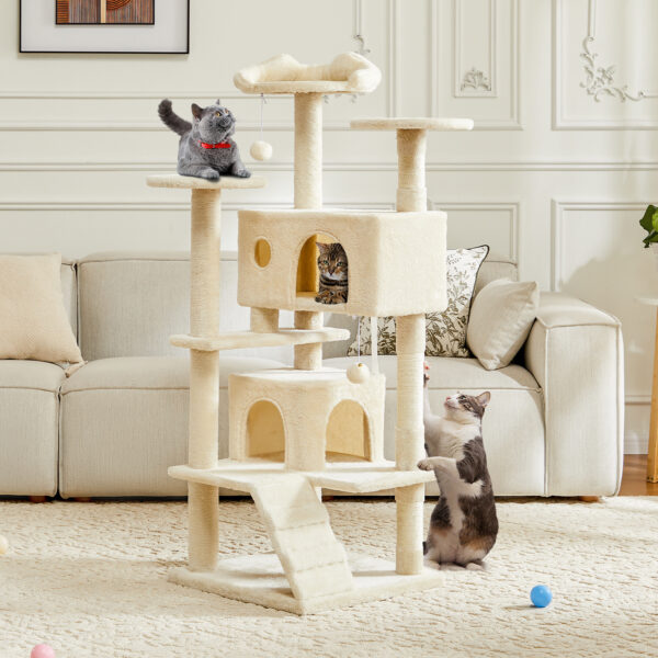 Tall Tower for Indoor Cats - 54-inch Multi-Level Cat Tree, Pet Kitty Play Fun House with Spacious Condo, Natural Sisal Scratching Post, Easy Climbing Ladder, and Dangling Toy for Kittens and Cats - Image 13