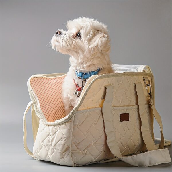 Portable Canvas Dog Carrier Bag - Breathable, Large Capacity Pet Tote with Shoulder Strap for Small to Medium Breeds - Available in Beige, Gray, Pink - Image 3