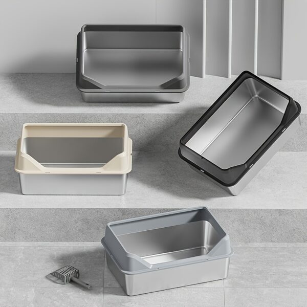 XL High-Sided Rectangle Stainless Steel Cat Litter Box - Spill-Proof, Easy Clean, Odor-Resistant, Durable, and Hygienic - Includes Plastic Pan and Scoop for Multiple and Large Cats - Image 10