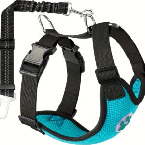 Adjustable Dog Car Harness Seat Belt Set, Pet Vest Harness For Car With Strap