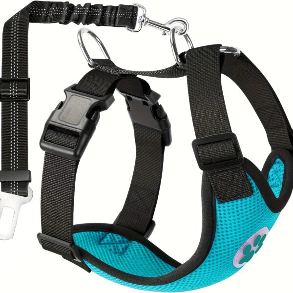 Adjustable Dog Car Harness Seat Belt Set, Pet Vest Harness For Car With Strap