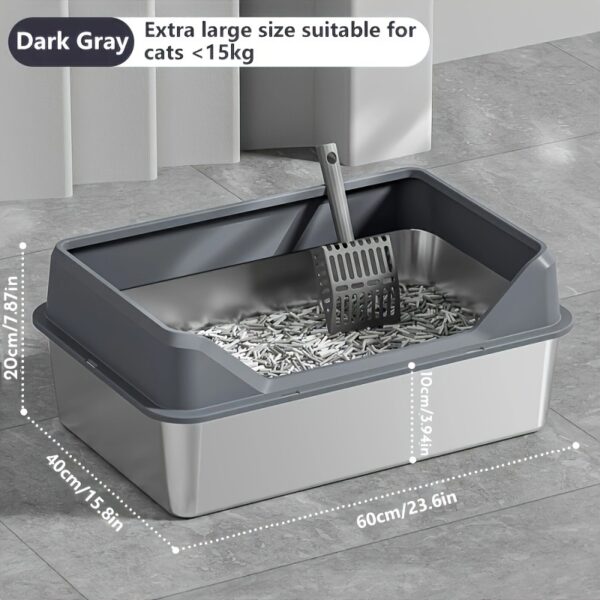 XL High-Sided Rectangle Stainless Steel Cat Litter Box - Spill-Proof, Easy Clean, Odor-Resistant, Durable, and Hygienic - Includes Plastic Pan and Scoop for Multiple and Large Cats - Image 13