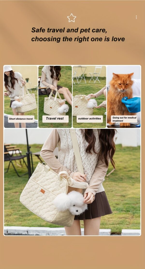 Portable Canvas Dog Carrier Bag - Breathable, Large Capacity Pet Tote with Shoulder Strap for Small to Medium Breeds - Available in Beige, Gray, Pink - Image 16