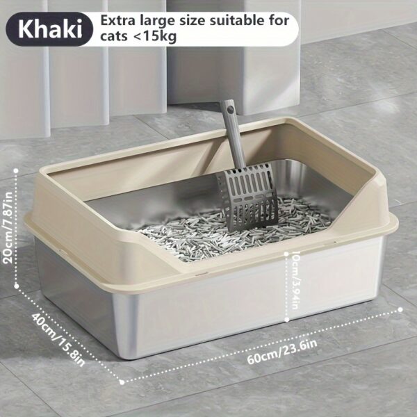 XL High-Sided Rectangle Stainless Steel Cat Litter Box - Spill-Proof, Easy Clean, Odor-Resistant, Durable, and Hygienic - Includes Plastic Pan and Scoop for Multiple and Large Cats - Image 11