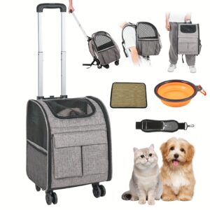 [18LBS Rolling Pet Carrier Backpack] 18LBS Rolling Pet Carrier Backpack With Removable Wheels For Under, Large Soft Sided Wheeled Dog Carrier Cat Travel Carrier Airline Approved For Small Dogs And Medium Cats With Upgraded Wheels