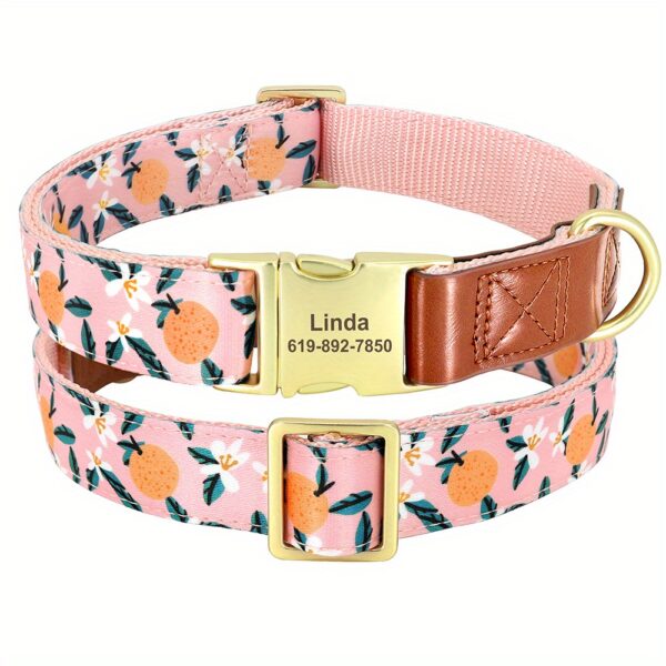 Customizable Floral Print Dog Collar, Durable Nylon Webbing with Padding, Personalized Golden Buckle, Accent for Small to Large Breeds - Image 7