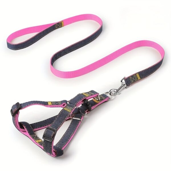 [Small to Large Adjustable Harness] Denim Dog Harness and Leash Set - Adjustable, Comfort Fit for Small to Large Breeds - Durable Polyester Material, Pulling Rope, Teddy - Image 14